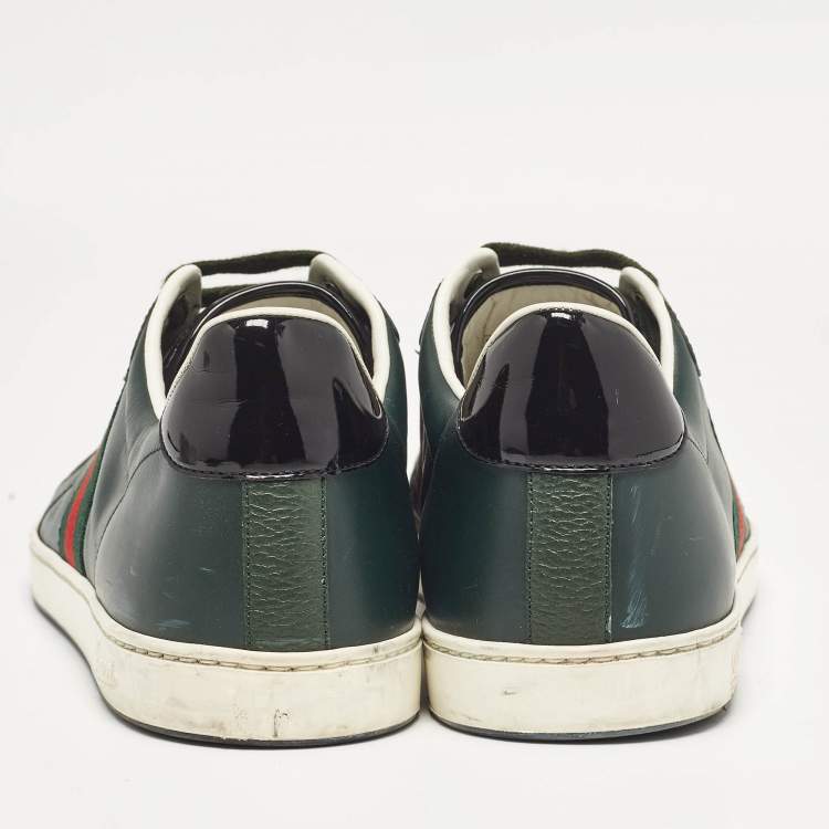 مملوكة مسبقًا Gucci Green Leather Web Low Top Sneakers Size 44