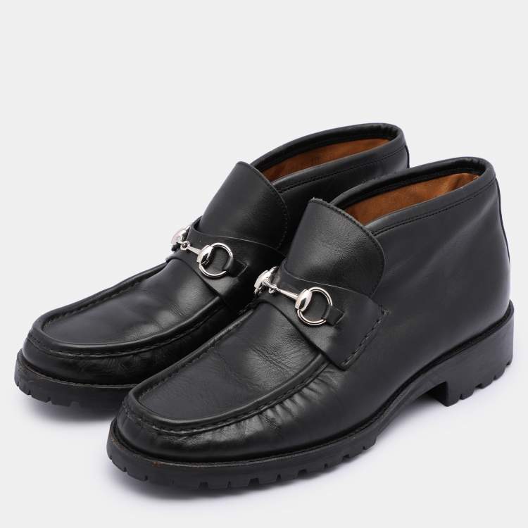 Pre Owned Gucci Black Leather Horsebit Loafers Size 44
