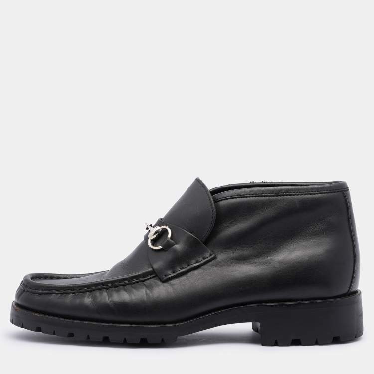 Pre Owned Gucci Black Leather Horsebit Loafers Size 44