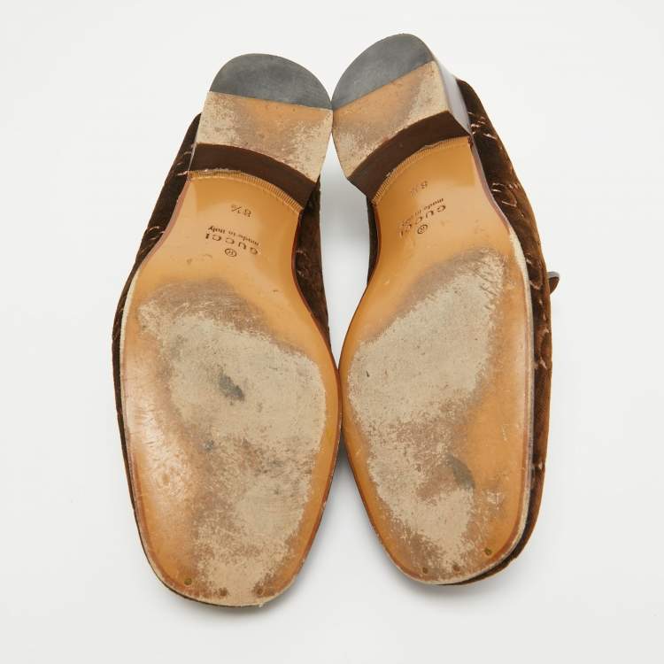 Pre Owned Gucci Brown GG Velvet Horsebit Loafers Size 42.5