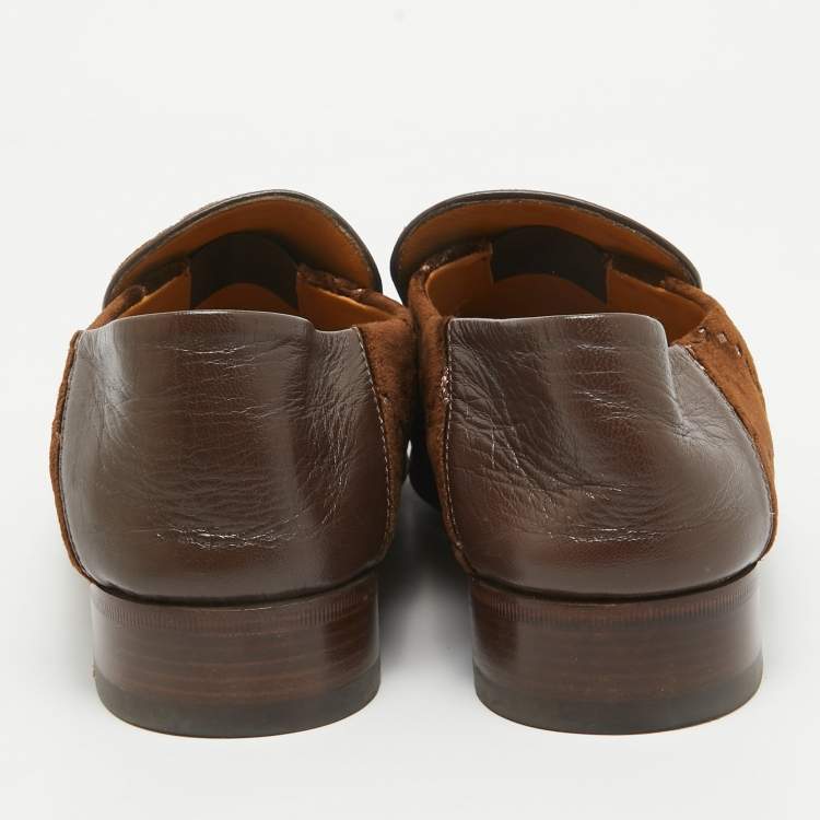Pre Owned Gucci Brown GG Velvet Horsebit Loafers Size 42.5