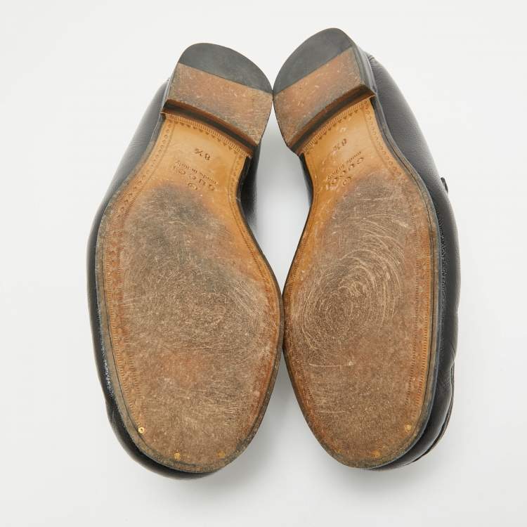 Pre Owned Gucci Black Leather Horsebit Loafers Size 42.5