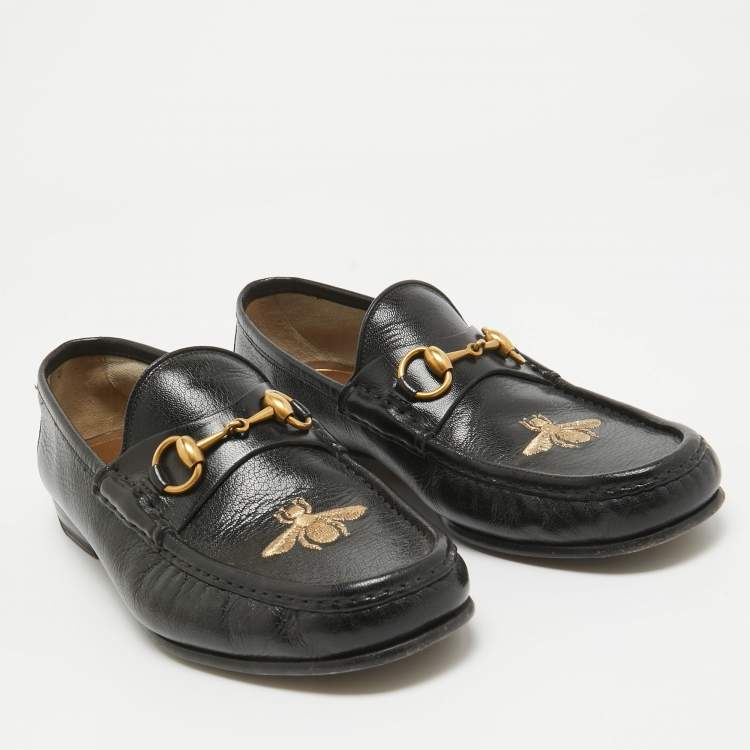Pre Owned Gucci Black Leather Horsebit Loafers Size 42.5