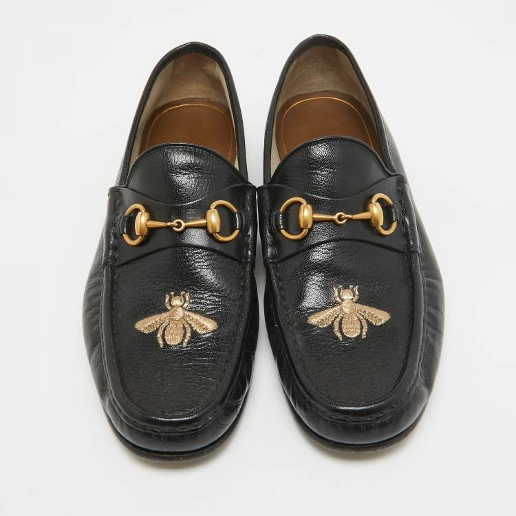 Pre Owned Gucci Black Leather Horsebit Loafers Size 42.5