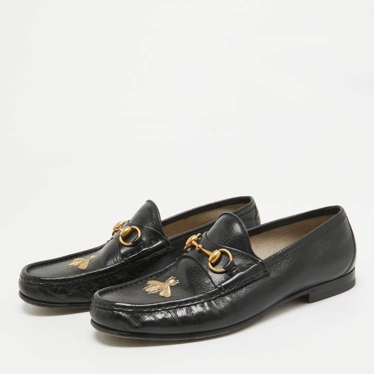 Pre Owned Gucci Black Leather Horsebit Loafers Size 42.5