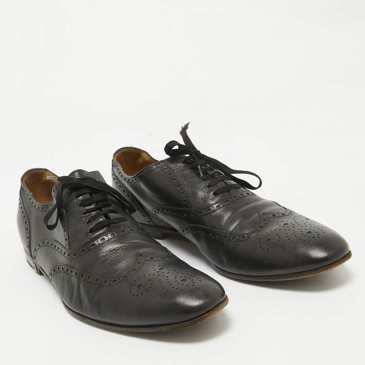 Pre Owned Gucci Black Brogues Leather Lace Up Oxford Size 45