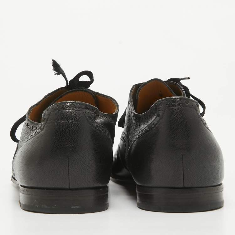 Pre Owned Gucci Black Brogues Leather Lace Up Oxford Size 45