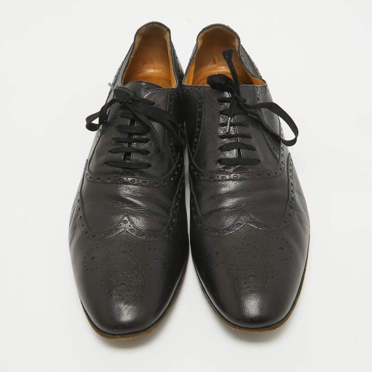 Pre Owned Gucci Black Brogues Leather Lace Up Oxford Size 45