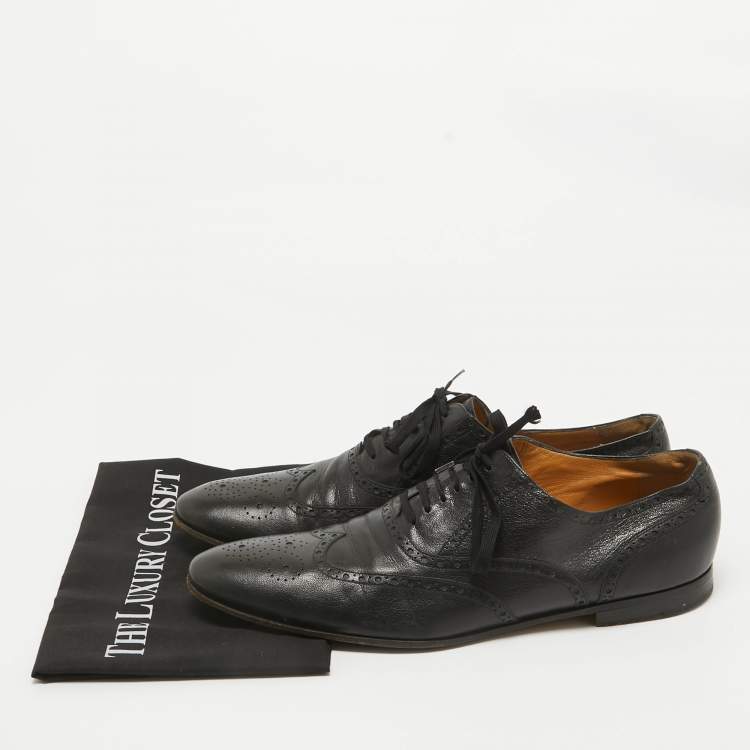 Pre Owned Gucci Black Brogues Leather Lace Up Oxford Size 45