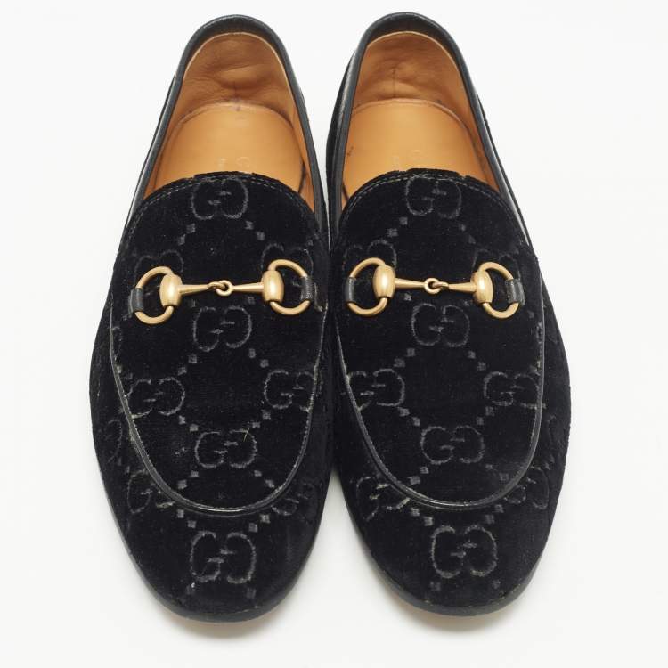 Pre Owned Gucci Black GG Velvet Jordaan Loafers Size 42.5
