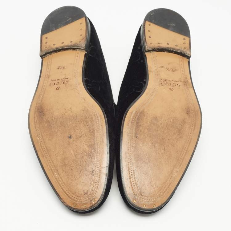 Pre Owned Gucci Black GG Velvet Jordaan Loafers Size 42.5