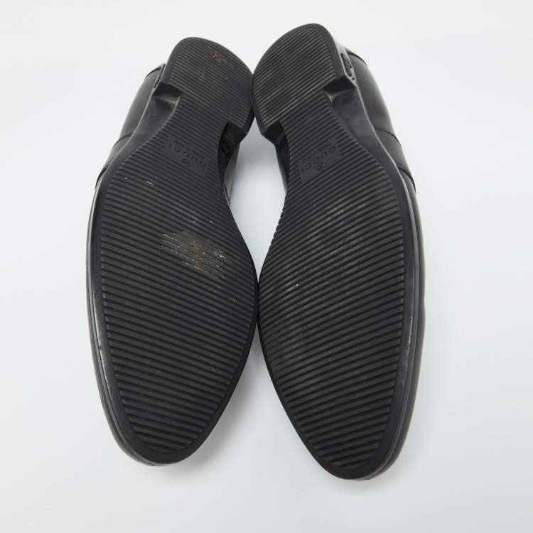 مملوكة مسبقًا Gucci Black Leather Web Detail Loafers Size 42.5