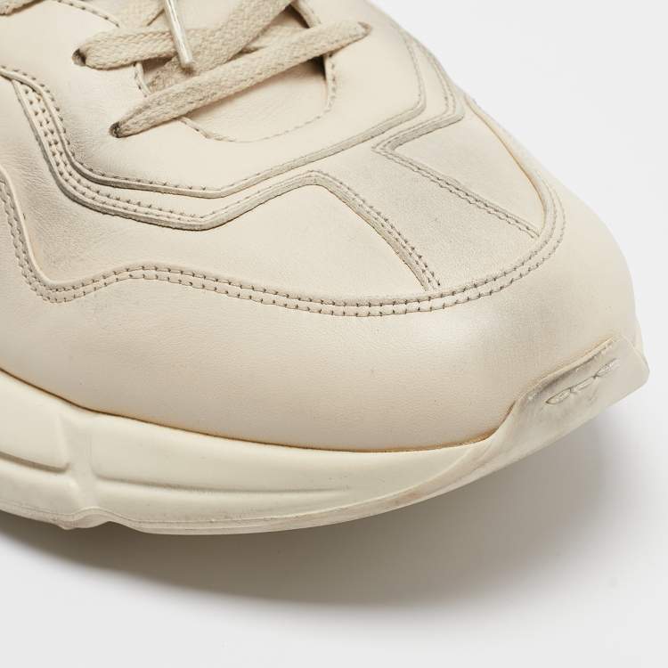 Pre Owned Gucci Cream Leather Mouth Print Rhyton Sneakers Size 45