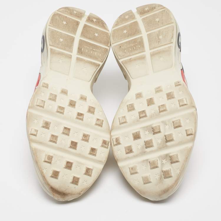 Pre Owned Gucci Cream Leather Mouth Print Rhyton Sneakers Size 45