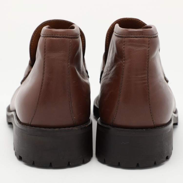 Pre Owned Gucci Brown Leather Horsebit Loafer Ankle Boots Size 44