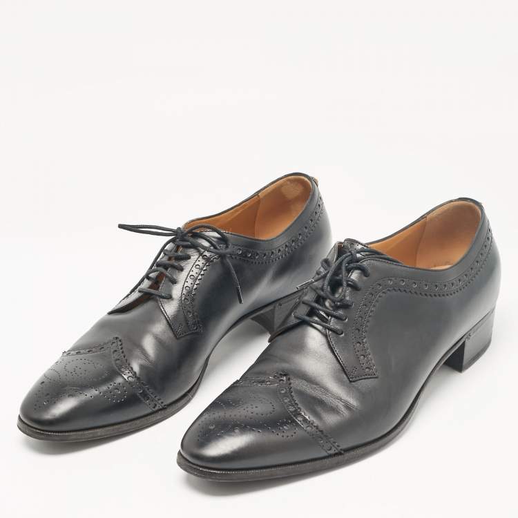 Pre Owned Gucci Black Leather Lace Up Derby Size 44.5