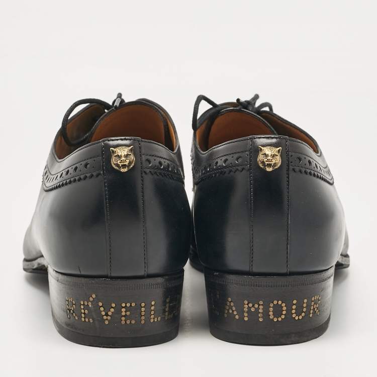 Pre Owned Gucci Black Leather Lace Up Derby Size 44.5