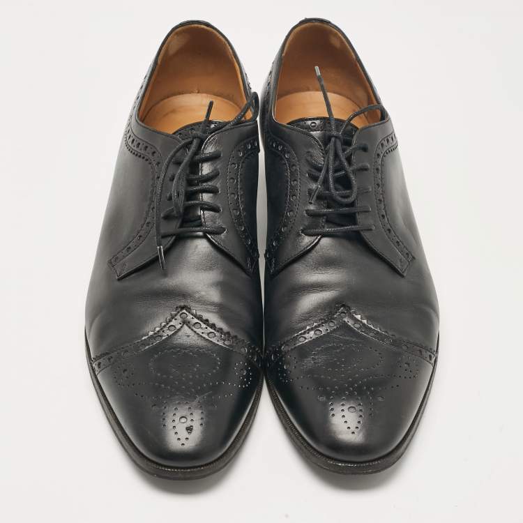 Pre Owned Gucci Black Leather Lace Up Derby Size 44.5