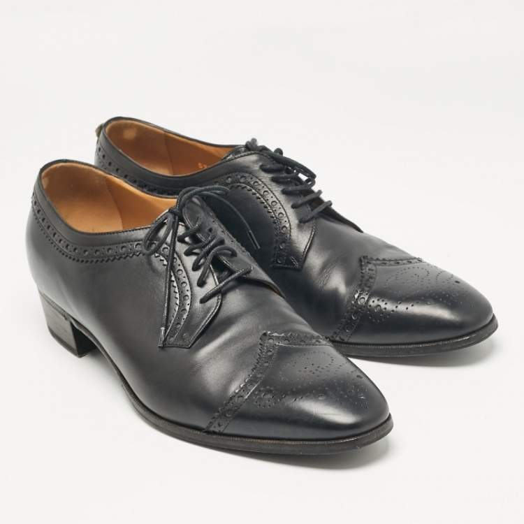 Pre Owned Gucci Black Leather Lace Up Derby Size 44.5
