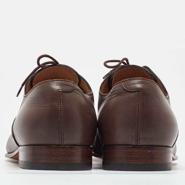 Pre Owned Gucci Brown Leather Lace Up Oxfords Size 41.5