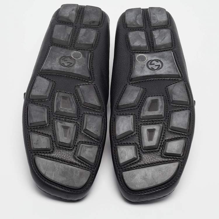 Pre Owned Gucci Black Leather Bee Embroidered Web Loafers Size 41.5