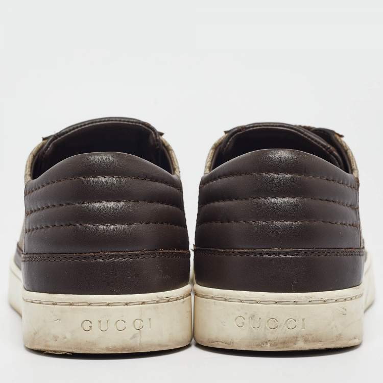 Pre Owned Gucci Beige/Brown GG Supreme Canvas and Leather Low Top Sneakers Size 41