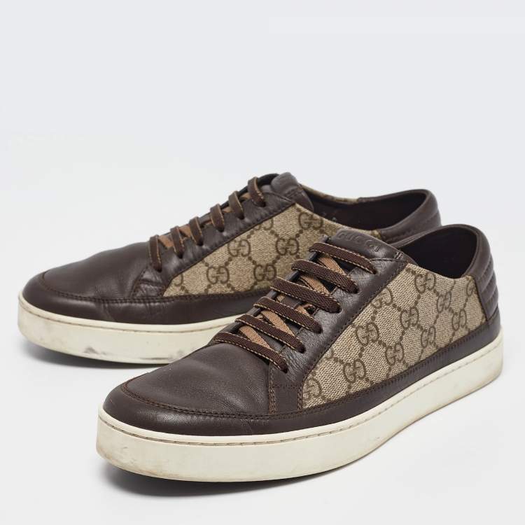Pre Owned Gucci Beige/Brown GG Supreme Canvas and Leather Low Top Sneakers Size 41