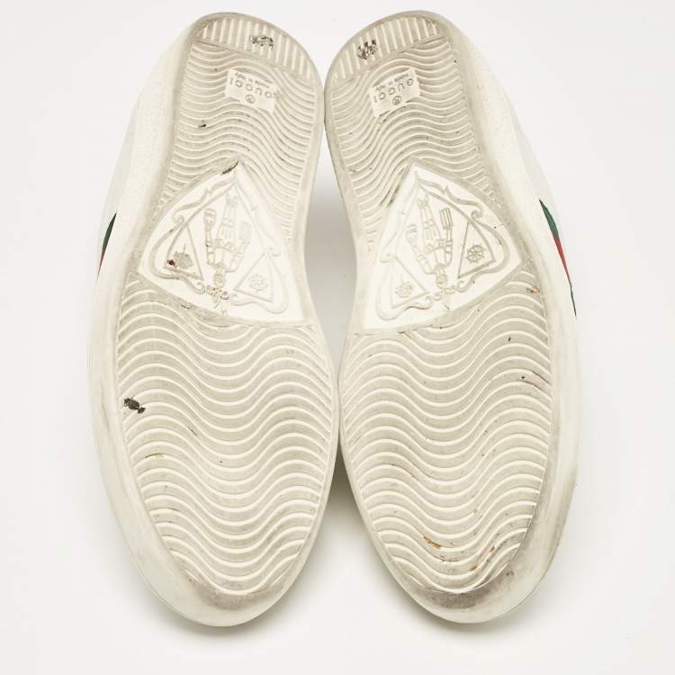 Pre Owned Gucci White Leather Ace Lace Up Sneakers Size 42.5