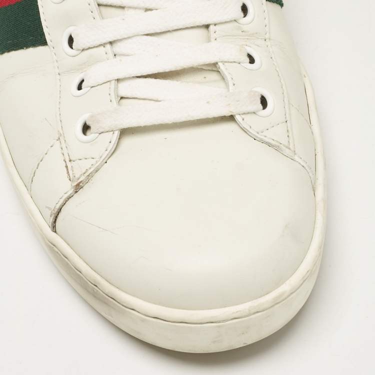 Pre Owned Gucci White Leather Ace Lace Up Sneakers Size 42.5
