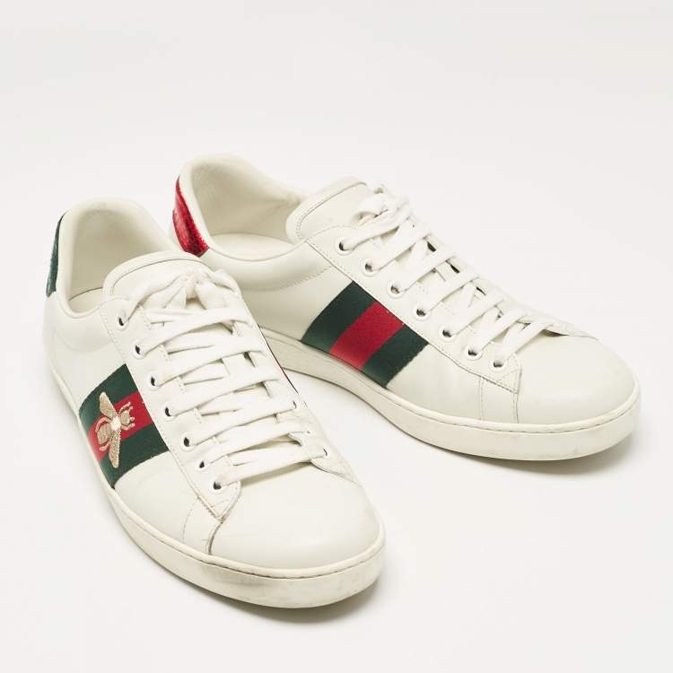 Pre Owned Gucci White Leather Ace Lace Up Sneakers Size 42.5