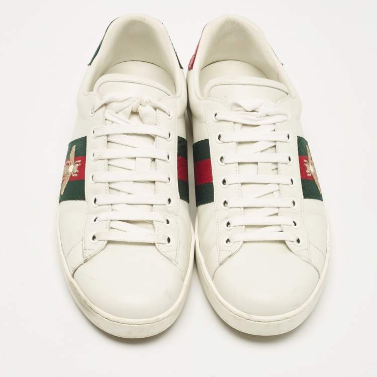 Pre Owned Gucci White Leather Ace Lace Up Sneakers Size 42.5