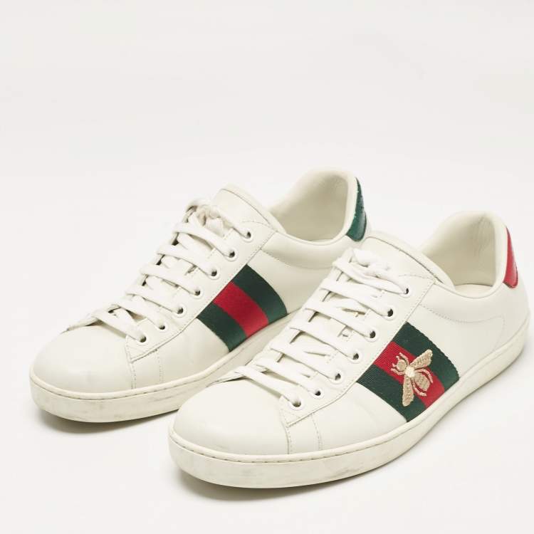 Pre Owned Gucci White Leather Ace Lace Up Sneakers Size 42.5