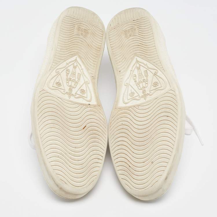 Pre Owned Gucci White Leather Ace Web Lace Up Sneakers Size 44