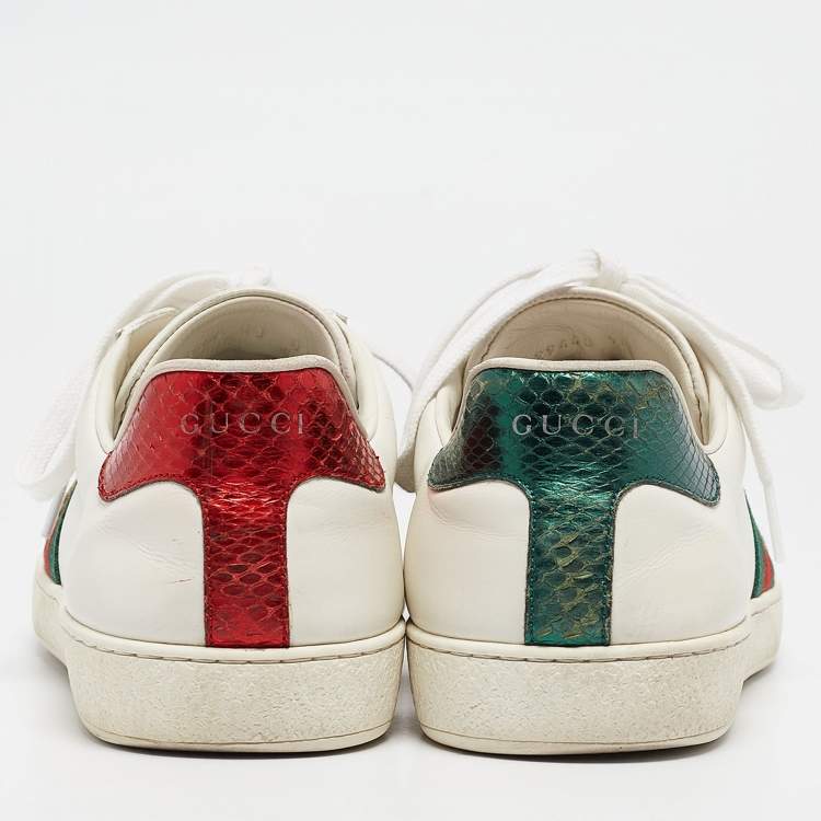 Pre Owned Gucci White Leather Ace Web Lace Up Sneakers Size 44