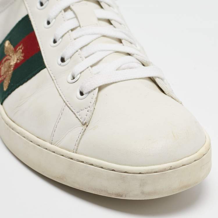 Pre Owned Gucci White Leather Ace Web Lace Up Sneakers Size 44