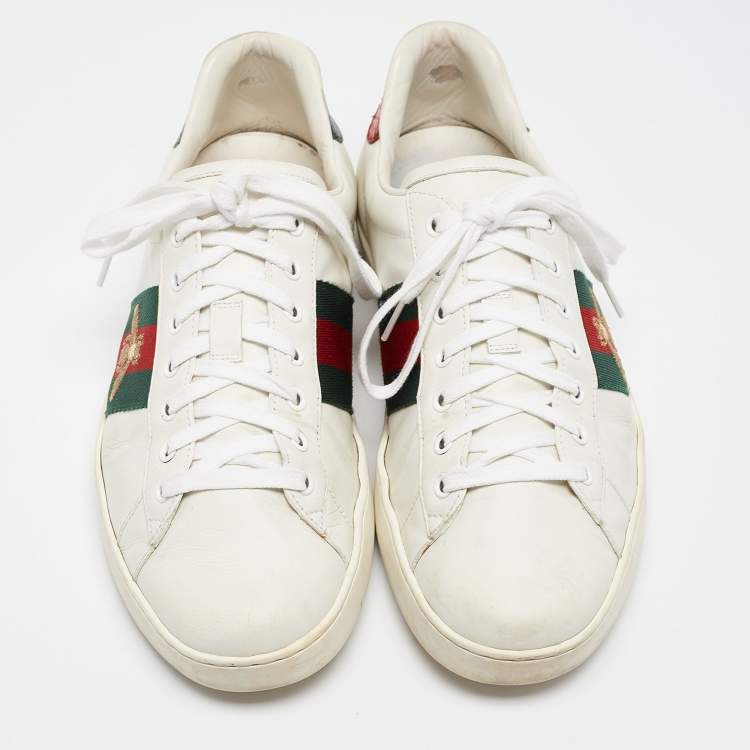 Pre Owned Gucci White Leather Ace Web Lace Up Sneakers Size 44