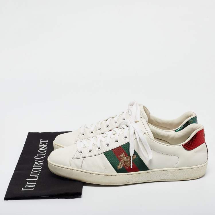 Pre Owned Gucci White Leather Ace Web Lace Up Sneakers Size 44