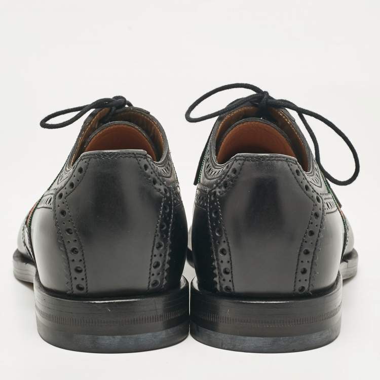 Pre Owned Gucci Black Brogue Leather Embroidered Bee Lace Up Derby Size 41 