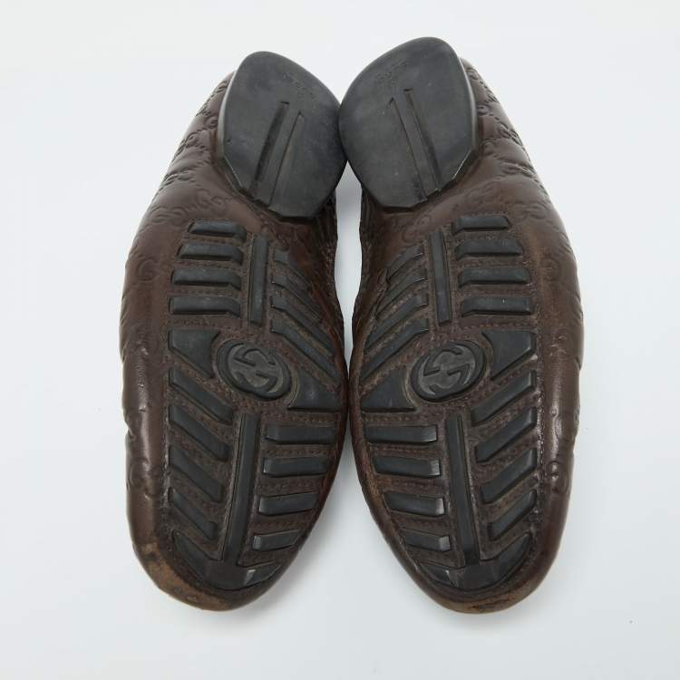 Pre Owned Gucci Brown Guccissima Leather Penny Slip On Loafers Size 43