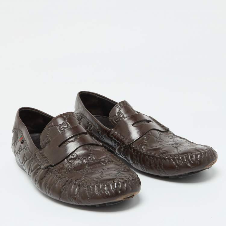 Pre Owned Gucci Brown Guccissima Leather Penny Slip On Loafers Size 43