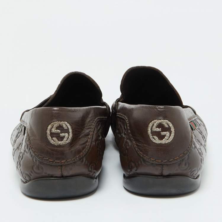 Pre Owned Gucci Brown Guccissima Leather Penny Slip On Loafers Size 43