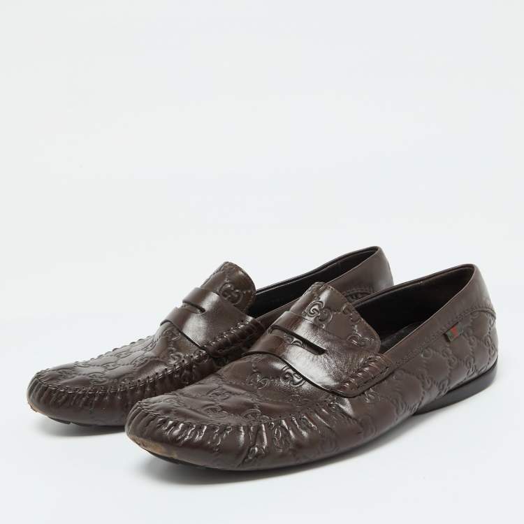 Pre Owned Gucci Brown Guccissima Leather Penny Slip On Loafers Size 43