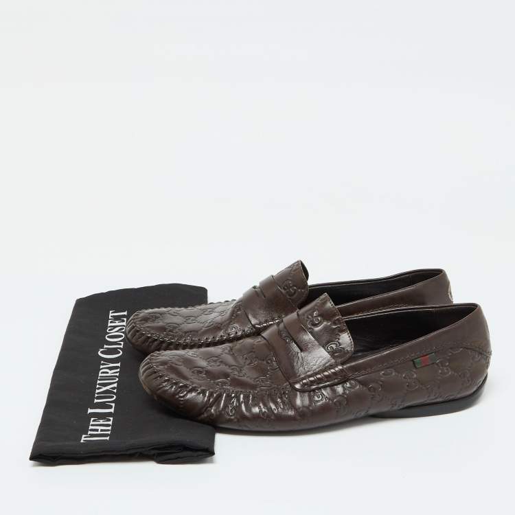Pre Owned Gucci Brown Guccissima Leather Penny Slip On Loafers Size 43