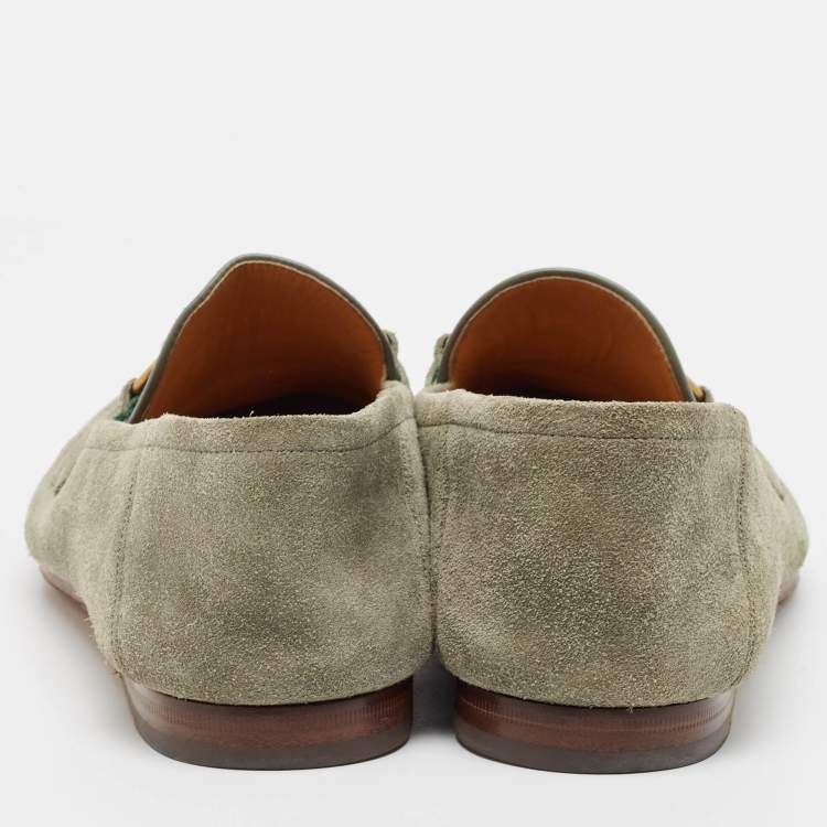 مملوكة مسبقًا Gucci Green Suede Web Slip On Loafers Size 41