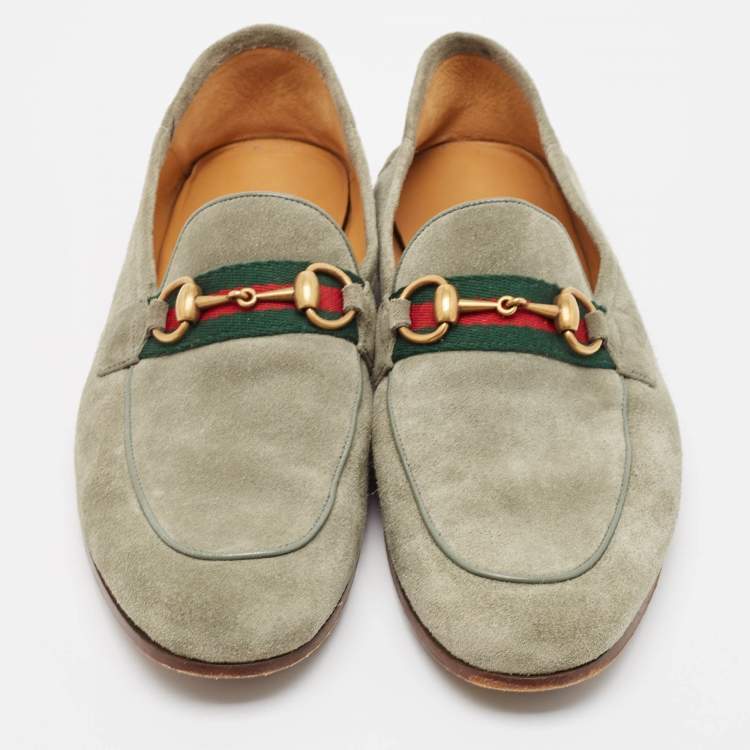 مملوكة مسبقًا Gucci Green Suede Web Slip On Loafers Size 41