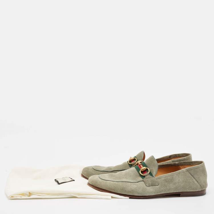 مملوكة مسبقًا Gucci Green Suede Web Slip On Loafers Size 41