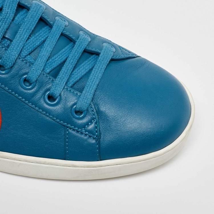 Pre Owned Gucci Blue/Orange Leather Low Top Sneakers Size 44.5