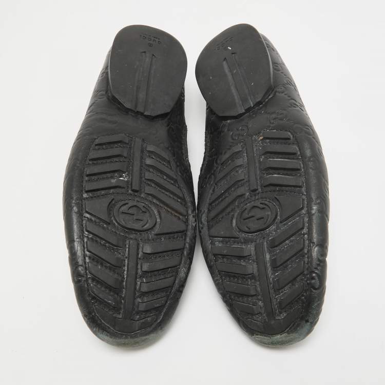 Pre Owned Gucci Black Leather Driver Loafers Size 42.5