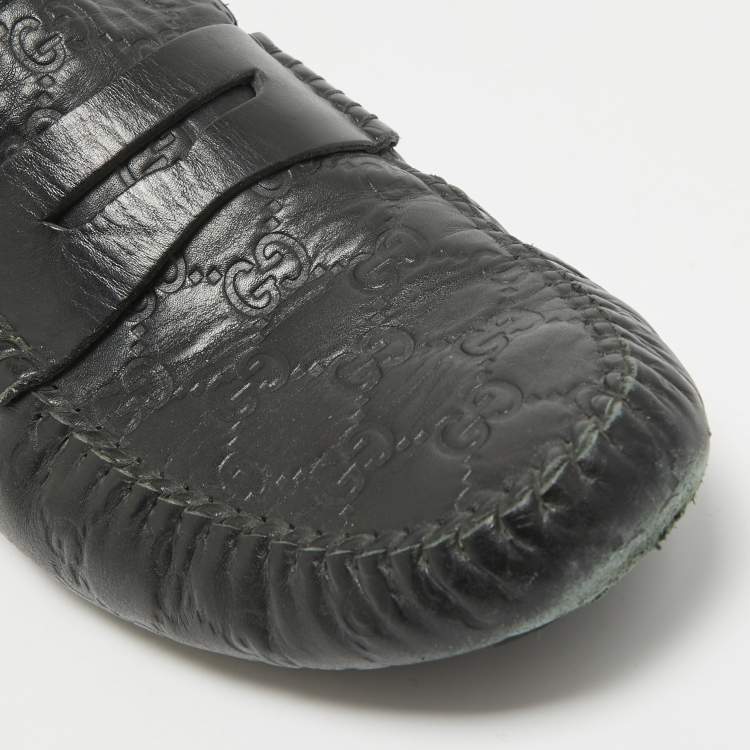 Pre Owned Gucci Black Leather Driver Loafers Size 42.5