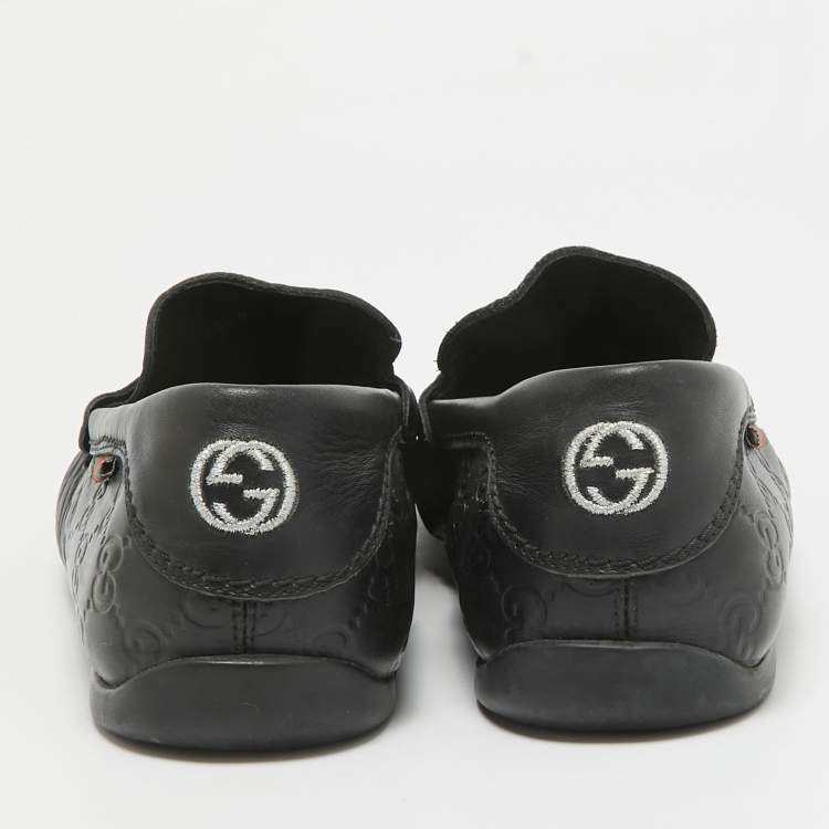 Pre Owned Gucci Black Leather Driver Loafers Size 42.5